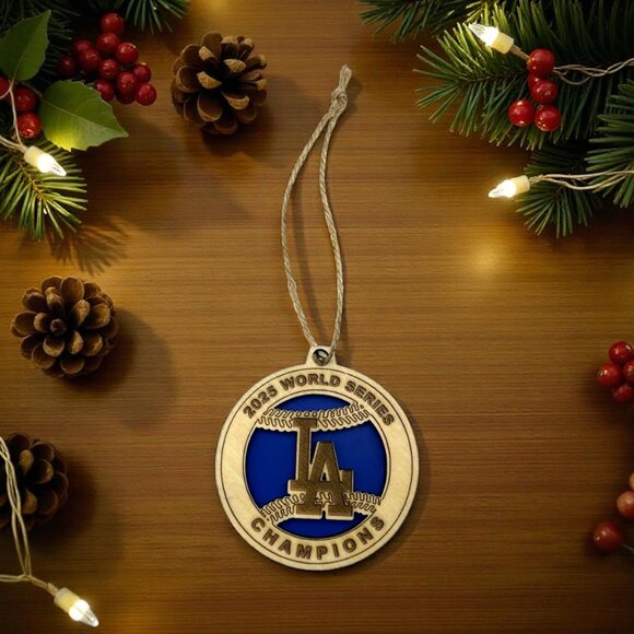2025 Los Angeles Dodgers World Series Champions Ornament | Laser Engraved Wood - Picture 2 of 3